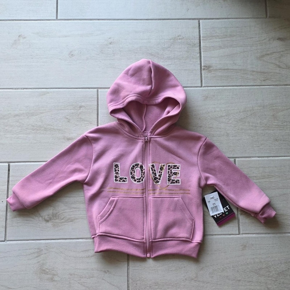 Sz 2T Velvet Girls' Pink LOVE Zip Hoodie